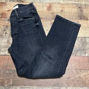 MOTHER Superior The Tomcat Hidden Button Fly Crop Straight Leg Jeans Black Sz 24